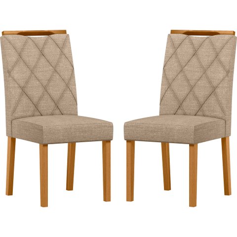 Conjunto com 2 Cadeiras de Jantar Estofada Sarah Ypê/linho Areia Ln05 - New Ceval 13056/380