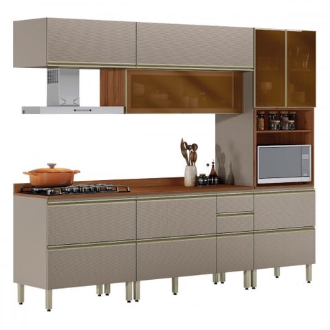 Cozinha Completa Proença 7 Portas 7 Gavetas com Vidro Dp2705rf Nogueira/nude Prime Tx - Demóbile