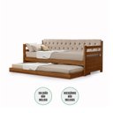 Ver imagem 2 de Bicama Solteiro Verona Estofado Capitonê Veludo Bege com Cama Auxiliar Madeira Maciça Castanho
