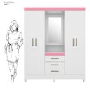 Ver imagem 5 de Guarda Roupa Casal 4 Portas com Espelho e 3 Gavetas Colombo - Branco/rosa/branco