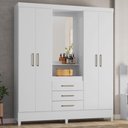 Ver imagem 1 de Guarda Roupa Casal 4 Portas com Espelho e 3 Gavetas Colombo - Branco/rosa/branco