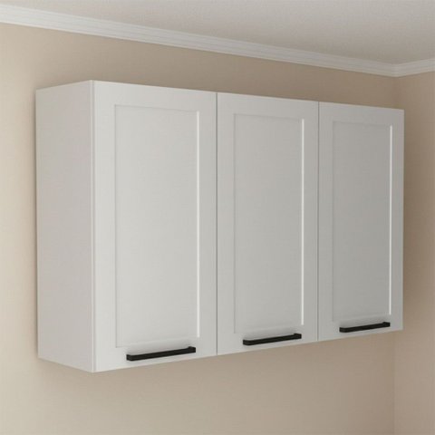 Armário Aéreo Cozinha 120 cm Grazi 3 Portas 2 Prateleiras Branco - Tecno Mobili