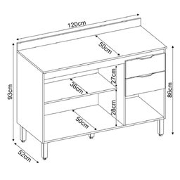 Balcão Firenze 120cm 3 Portas e 2 Gavetas com Tampo 93241 Demóbile - 3