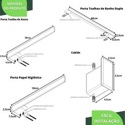 Kit Acessórios para Banheiro 4 Peças Duplo Branco F.master - 6