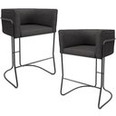 Ver imagem 6 de Kit 02 Banquetas Baixa Base de Aço Preto Betina D02 Linho Cinza Escuro C-416- Lyam Decor