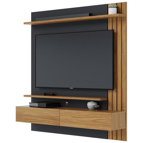 Painel para Tv 65 Pol com Bancada Suspensa 150cm Will C04 Noce Milano Preto Fosco - Lyam Decor