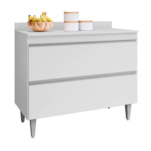 Balcão Gabinete 100cm com Tampo 2 Gavetas Esmeralda Mdp Branco
