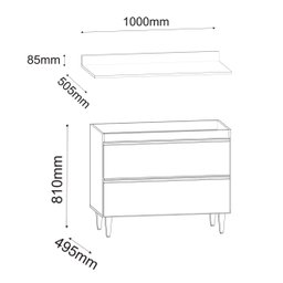Balcão Gabinete 100cm com Tampo 2 Gavetas Esmeralda Mdp Branco - 5