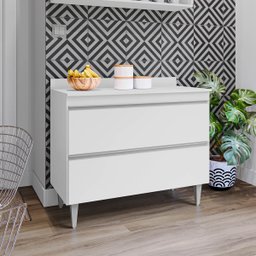 Balcão Gabinete 100cm com Tampo 2 Gavetas Esmeralda Mdp Branco - 2