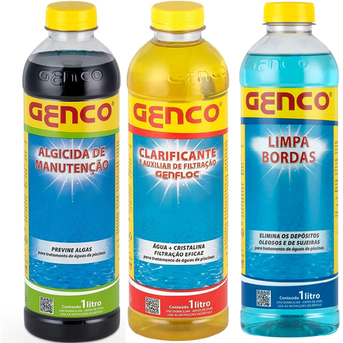 Kit Clarificante Algicida Manutenção Limpa Bordas 1l Genco