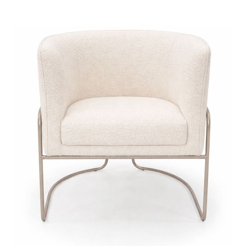 Poltrona Mono Base Champagne Bouclé Off White - Sallar Home