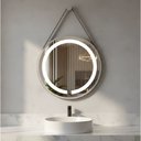 Ver imagem 1 de Espelho Redondo Adnet Iluminado Led com Alça 40cm Premium - Branco Alça Caramelo