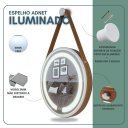 Ver imagem 3 de Espelho Redondo Adnet Iluminado Led com Alça 40cm Premium - Branco Alça Caramelo