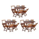 Ver imagem 1 de Kit 3 Conjuntos de Mesa Dobráveis de Madeira 70x110cm com 6 Cadeiras Imbuia - Cor: Marrom