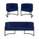 Ver imagem 1 de Kit 2 Poltronas + Sofá 2 Lugares Base de Metal Black Balaqui Azul Marinho