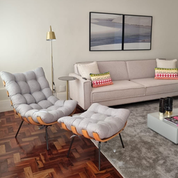 Poltrona Consultório Psicologia Estofada Chaise Costela Linho Cinza - 15