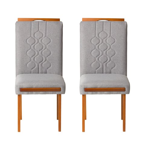 Kit 2 Cadeiras Estofadas de Jantar Tulipa - Mdf em Linho Pés em Madeira - Vintage Decor - Prata