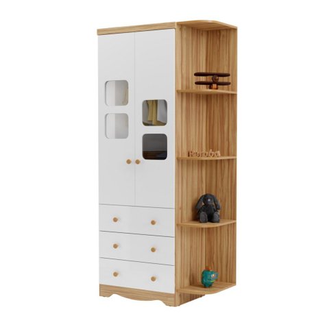 Armário Infantil 2 Portas 3 Gavetas Uli - Moveis Peroba Amendoa/branco