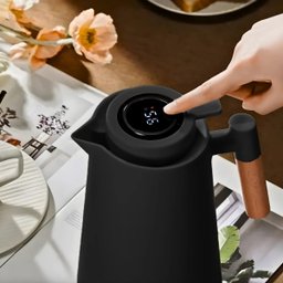 Garrafa Térmica com Termômetro 1l Cabo para Madeira Chá Café Cor:preto - 4