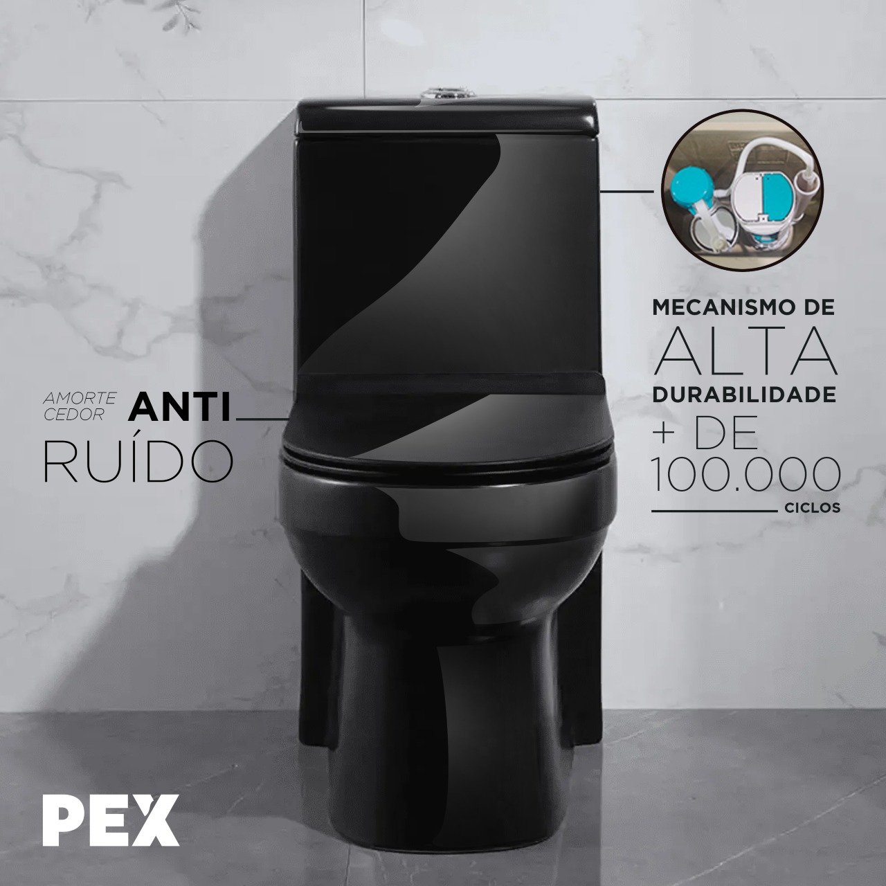 Vaso Sanitário Monobloco Preto Pex Ícaro Produzido em Cerâmica - 4