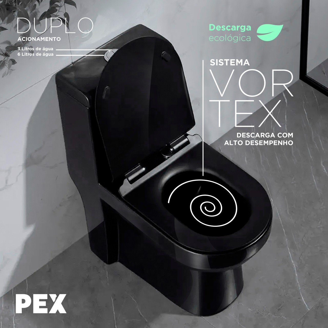 Vaso Sanitário Monobloco Preto Pex Ícaro Produzido em Cerâmica - 5