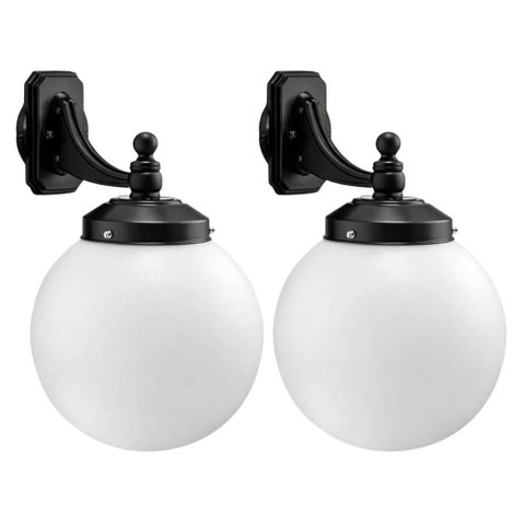 Kit 2 Luminárias de Parede para Jardim Globo Leitoso Preta L