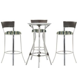 Kit de Mesa Bistrô com Tampo de Vidro Redondo 4 Banquetas em Alumínio e Fibra Sintética Argila - 1