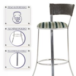 Kit de Mesa Bistrô com Tampo de Vidro Redondo 4 Banquetas em Alumínio e Fibra Sintética Argila - 4