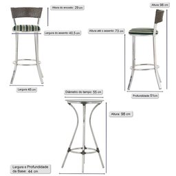 Kit de Mesa Bistrô com Tampo de Vidro Redondo 4 Banquetas em Alumínio e Fibra Sintética Argila - 2