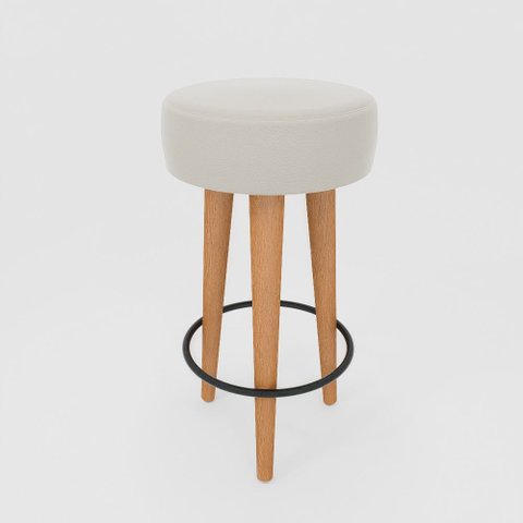 Banqueta Alta Cozinha 70cm Estofada Off-white Madeira Maciça Urban