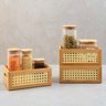 Kit 3 caixas organizadoras empilháveis de bambu e palhinha 22cm - Oikos - 4