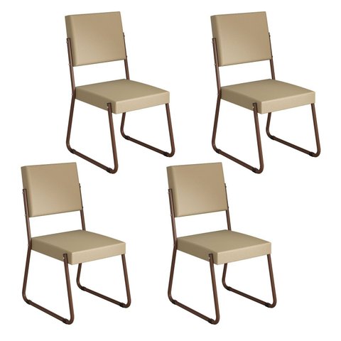 Kit 4 Cadeiras para Sala de Jantar Napoli Bege/Creme/Marrom