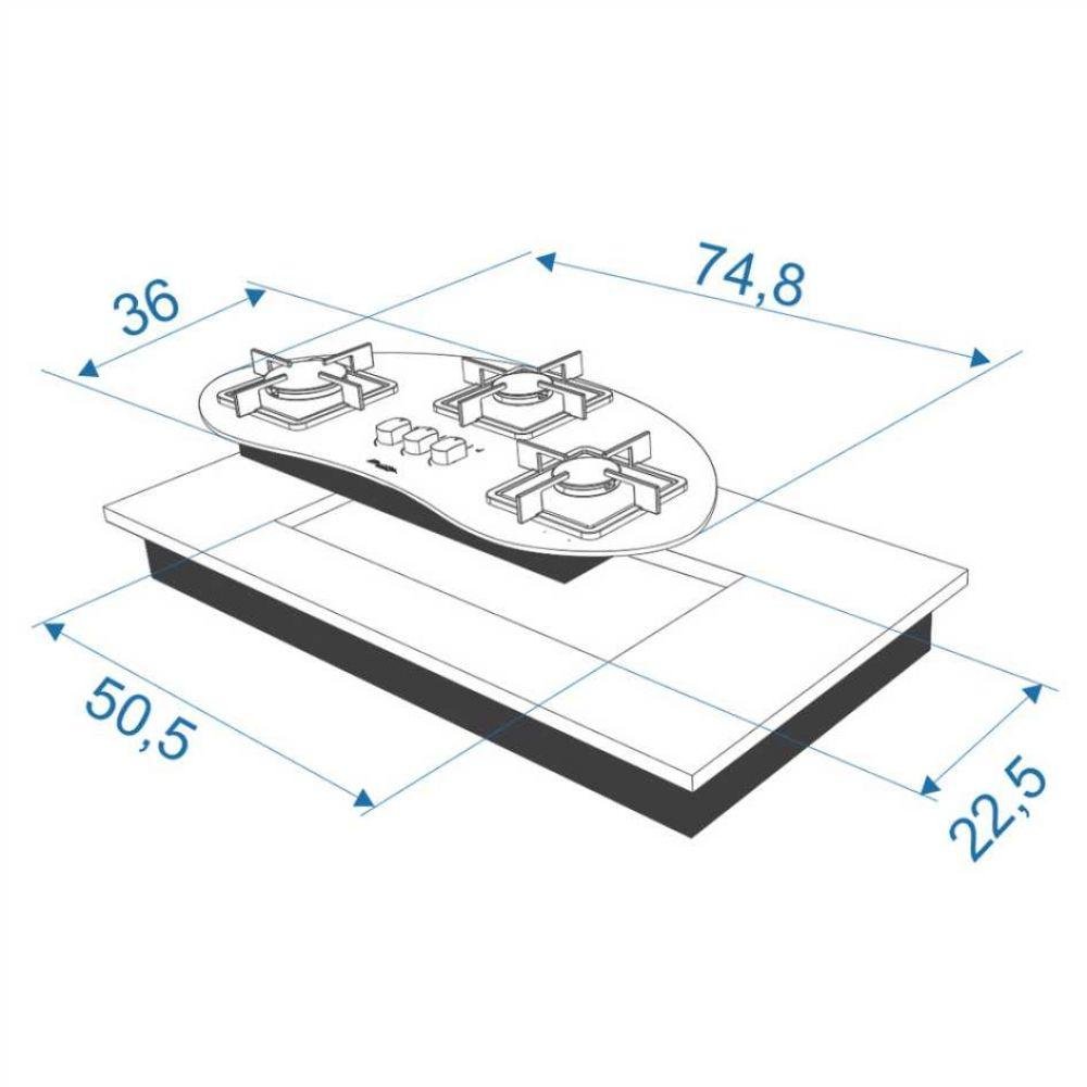 Cooktop A Gás 3 Bocas Built Delta Bivolt Automático Preto MadeiraMadeira