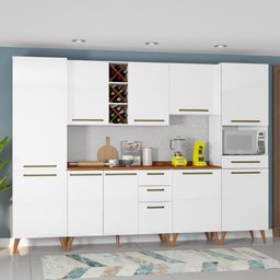 Armário De Cozinha Completa Com Adega 10 Portas 4 Gavetas Favorita Branco/Nature - 3