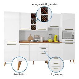 Armário De Cozinha Completa Com Adega 10 Portas 4 Gavetas Favorita Branco/Nature - 5