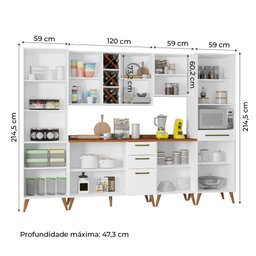 Armário De Cozinha Completa Com Adega 10 Portas 4 Gavetas Favorita Branco/Nature - 9