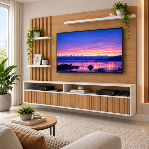 Painel Home para TV até 65 Polegadas 1 Porta Versalhes Mel e Off 180cm