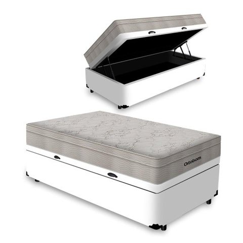 Cama Box Baú Solteiro Branca + Colchão Molas Ensacadas - Ortobom - Airtech Springpocket Branco