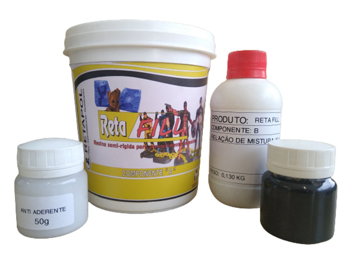 Kit Resina Semi Rígida para Preenchimento de Moldes de Silicone Aço Alumínio Retafill 1kg - Amarelo