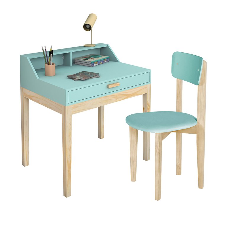 Escrivaninha Infantil Para Quarto Com Cadeira Infantil Menta