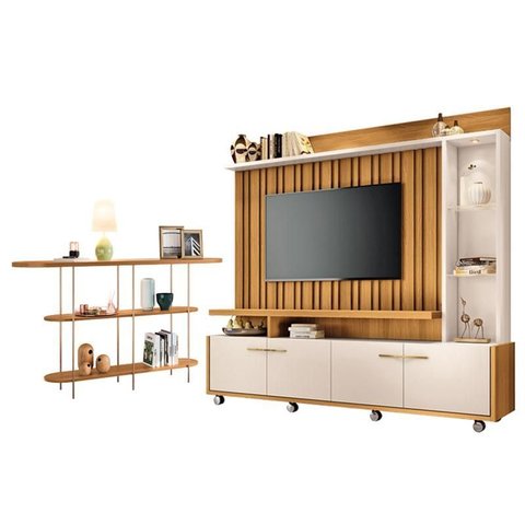 Estante Home Theater Titan Off White Cinamomo e Aparador Infinity Cinamomo - Hb Móveis