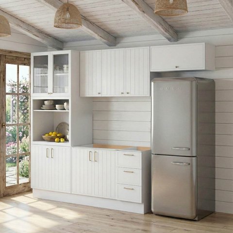 Cozinha Modulada 5 Peças 2 Aéreo 2 Balcão sem Tampo 1 Cristaleira Marselha CabeCasa MadeiraOriginals Branco