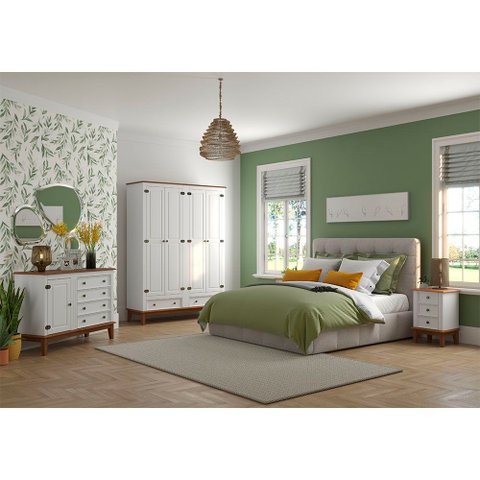 Guarda Roupa Solteiro Madeira Maciça Rústico 4 Portas 2 Gavetas Branco - Apaixone & Decore