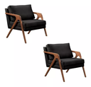 Ver imagem 1 de Kit 2 Poltronas Decorativa Mona Luxo Corino Preto e Base Madeira Maciça - Gustavo Decor