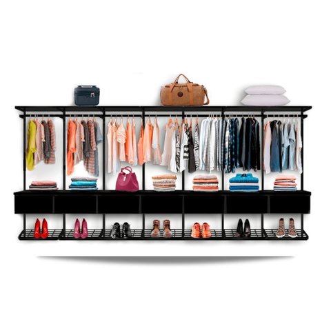 Guarda Roupa Closet Aramado Modulado Gaveta Mdf 4,30m - Preto