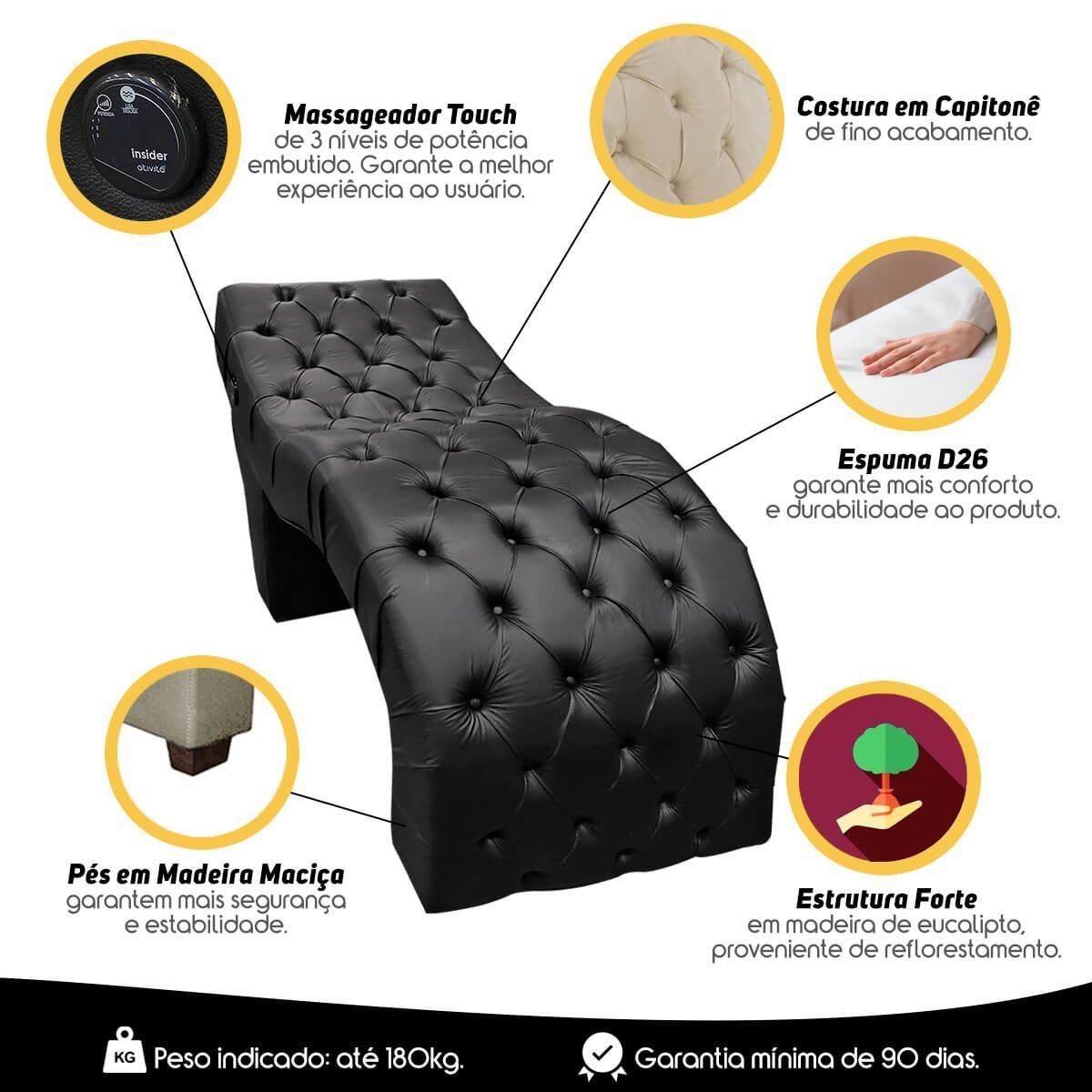 Maca Fixa para Extensão Cilios com Massagem Corino Preto Sofa Store - 7