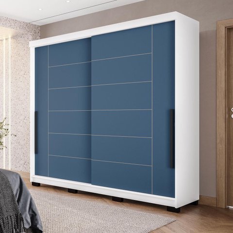 Roupeiro Solteiro Lisboa 2 Portas de Correr 177x213cm Branco/Azul 240844