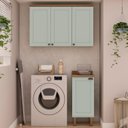 Ver imagem 1 de Kit Área de Serviço com 2 Módulos com Portas Provençais para Lavanderia 100% MDF Verde/Ébano/Mint