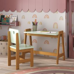 Conjunto Mesa Escrivaninha + 1 Cadeira Infantil Sofia / Madeira de Pinus / Mdf - 1