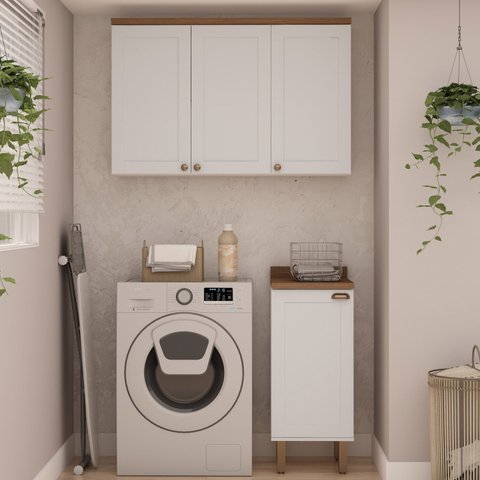 Kit Área de Serviço com 2 Módulos com Portas Provençais para Lavanderia 100% Mdf